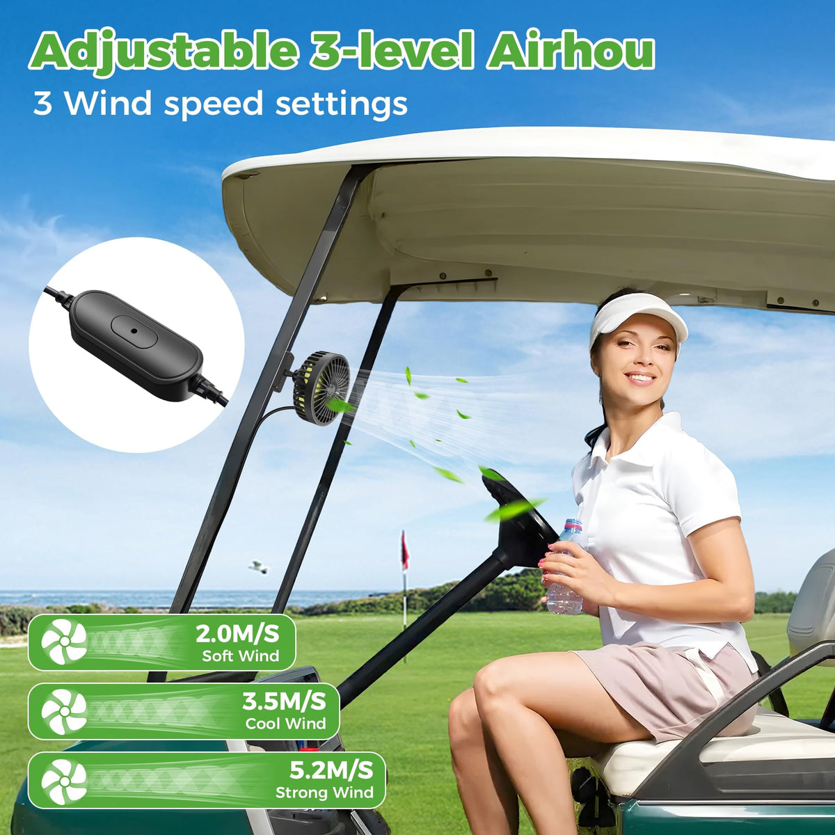 10L0L Magnetic Golf Cart Fan is USB-powered for easy power on the go.