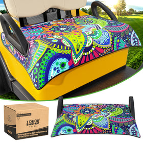 10L0L Mandala golf cart seat cover on seat provides tidy look and added comfort.