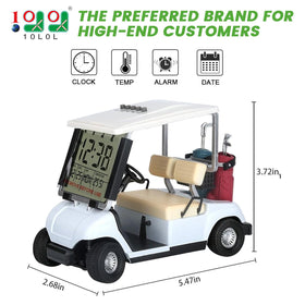 10L0L mini golf cart alarm clock LCD display shows time, date, and temperature clearly.