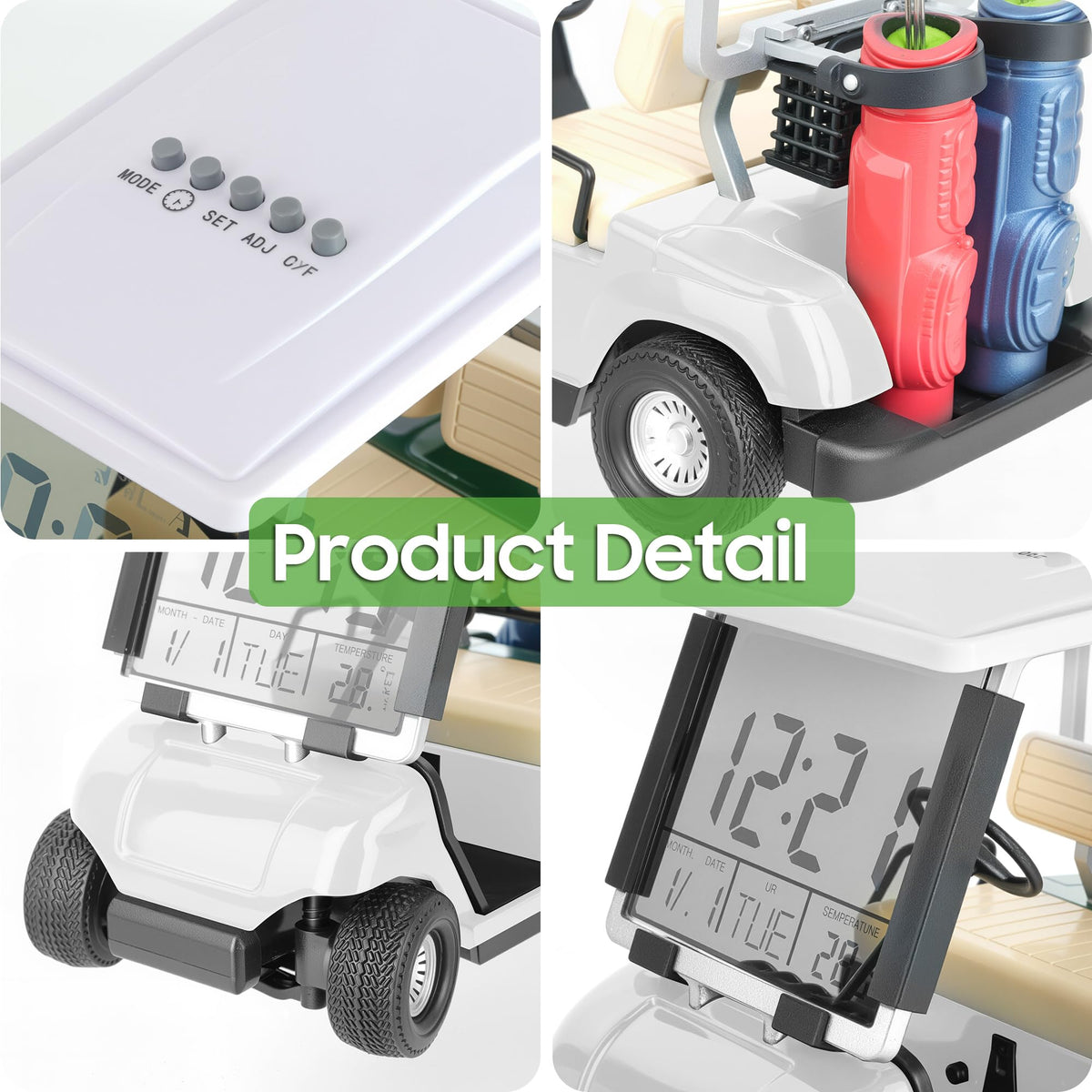 10L0L mini golf cart alarm clock steering wheel, a playful interactive detail for desks.
