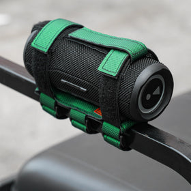 10L0L strap system holding a water bottle and umbrella for all-day rides.