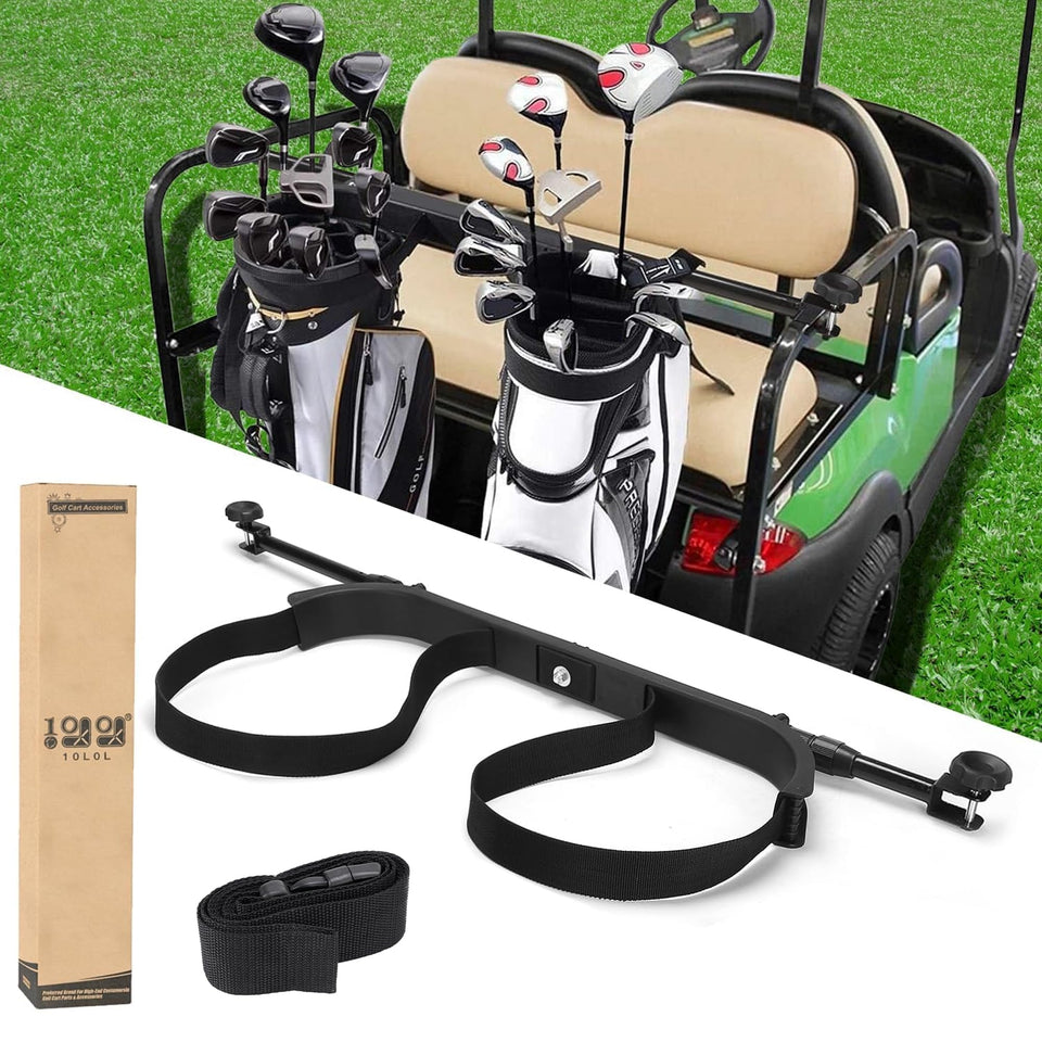 10L0L No Drilling Golf Cart Bag Holder front view shows universal fit for 2+2 carts