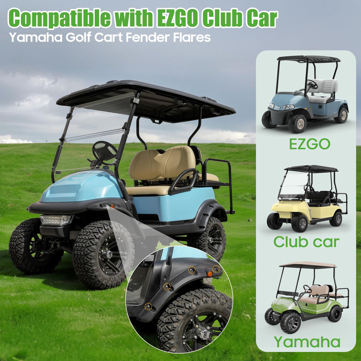 10L0L NyLok nuts included for secure assembly on golf carts