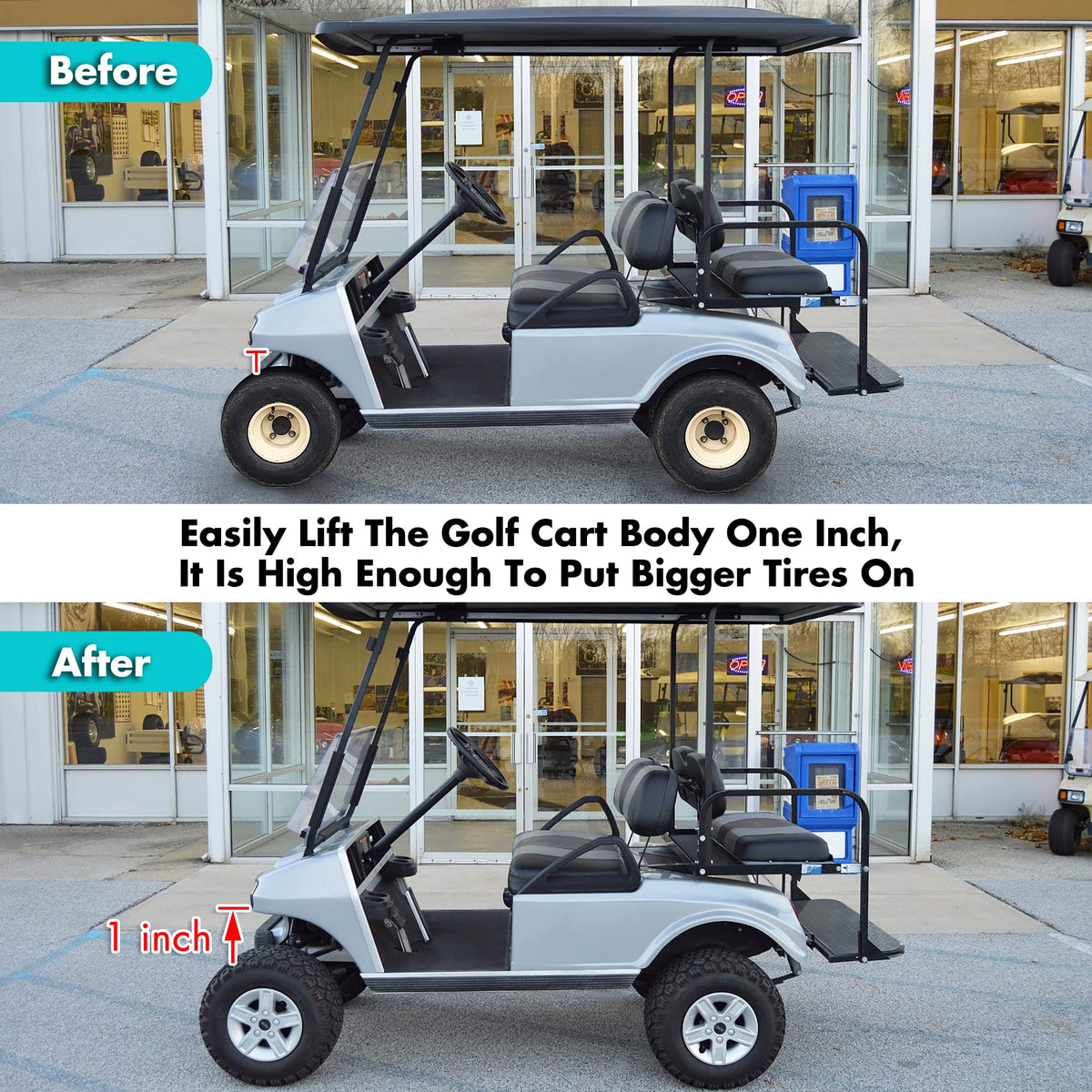 One inch tall 10L0L lift block shown for front-end lift.