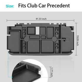 Under-seat storage in a Club Car Precedent, 10L0L tray keeps gear within reach
