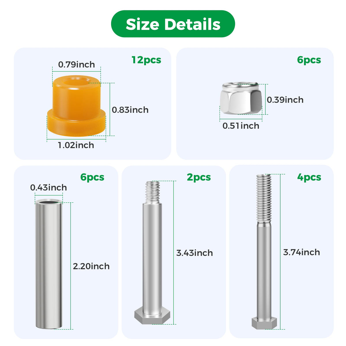 10L0L Package includes bolts, nuts, and sleeves for ready install.