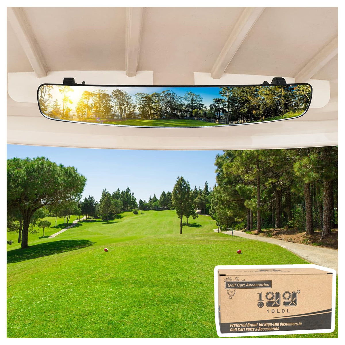 10L0L panoramic convex mirror for EZGO provides a wide, safer driving view