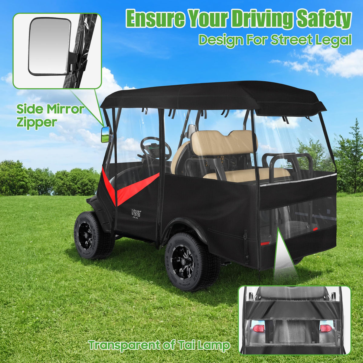 10L0L panoramic windshield cover rolls up for a wider field of view.
