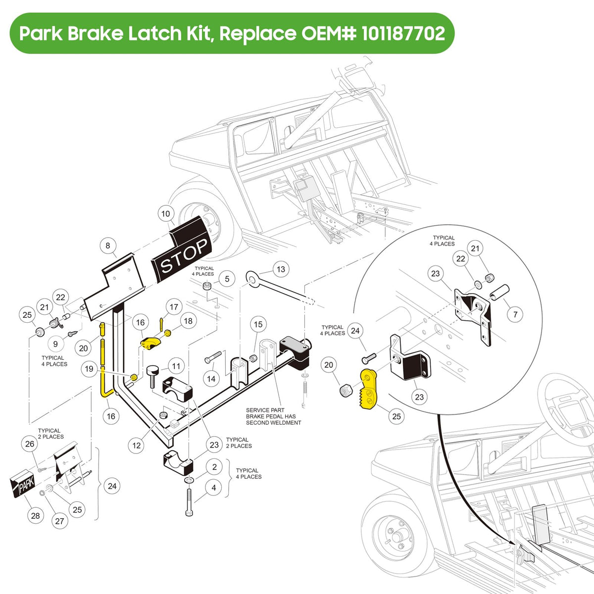 Vehicle in use showing 10L0L Park Brake Latch Kit.