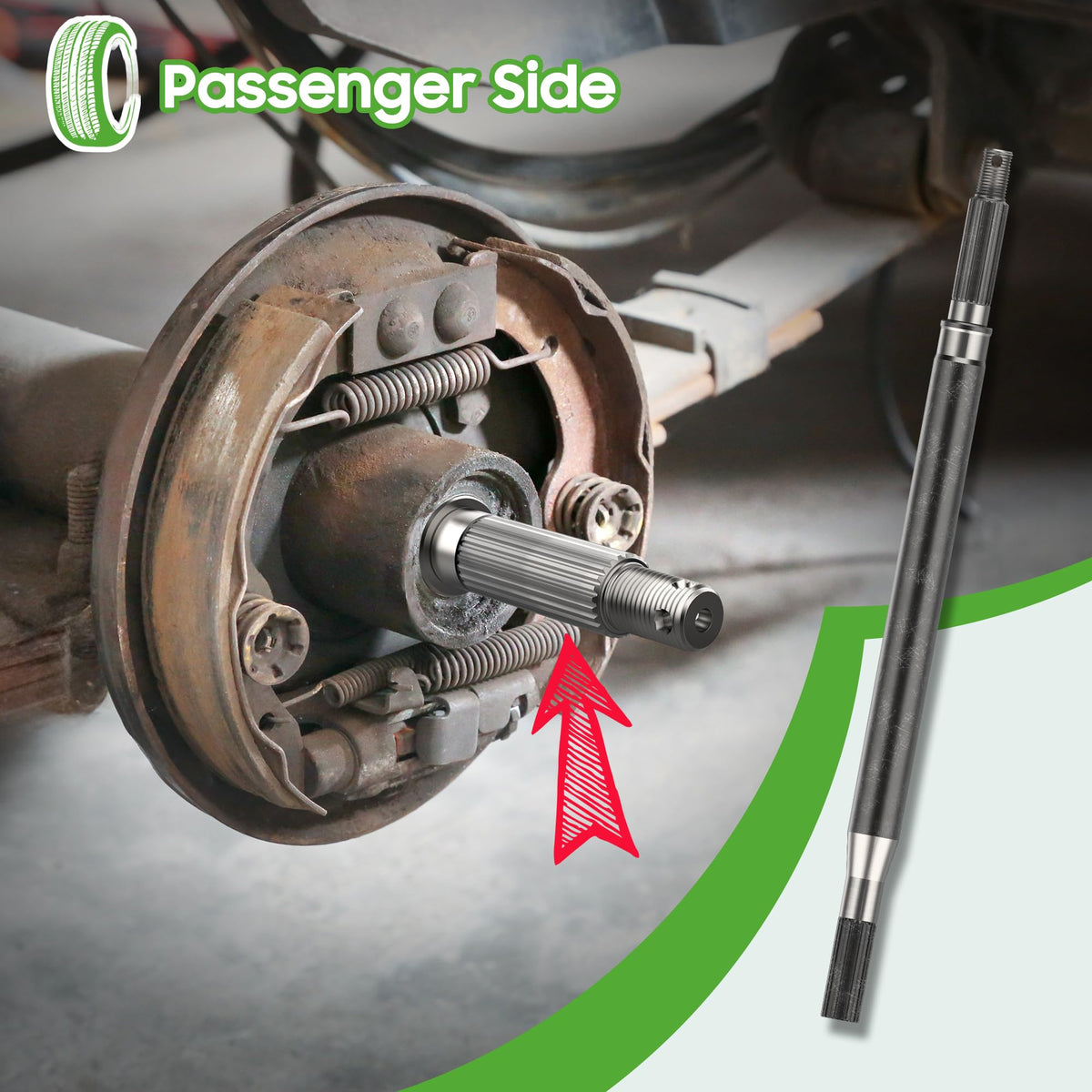 10L0L passenger-side axle assembly ready for EZGO TXT maintenance and replacement