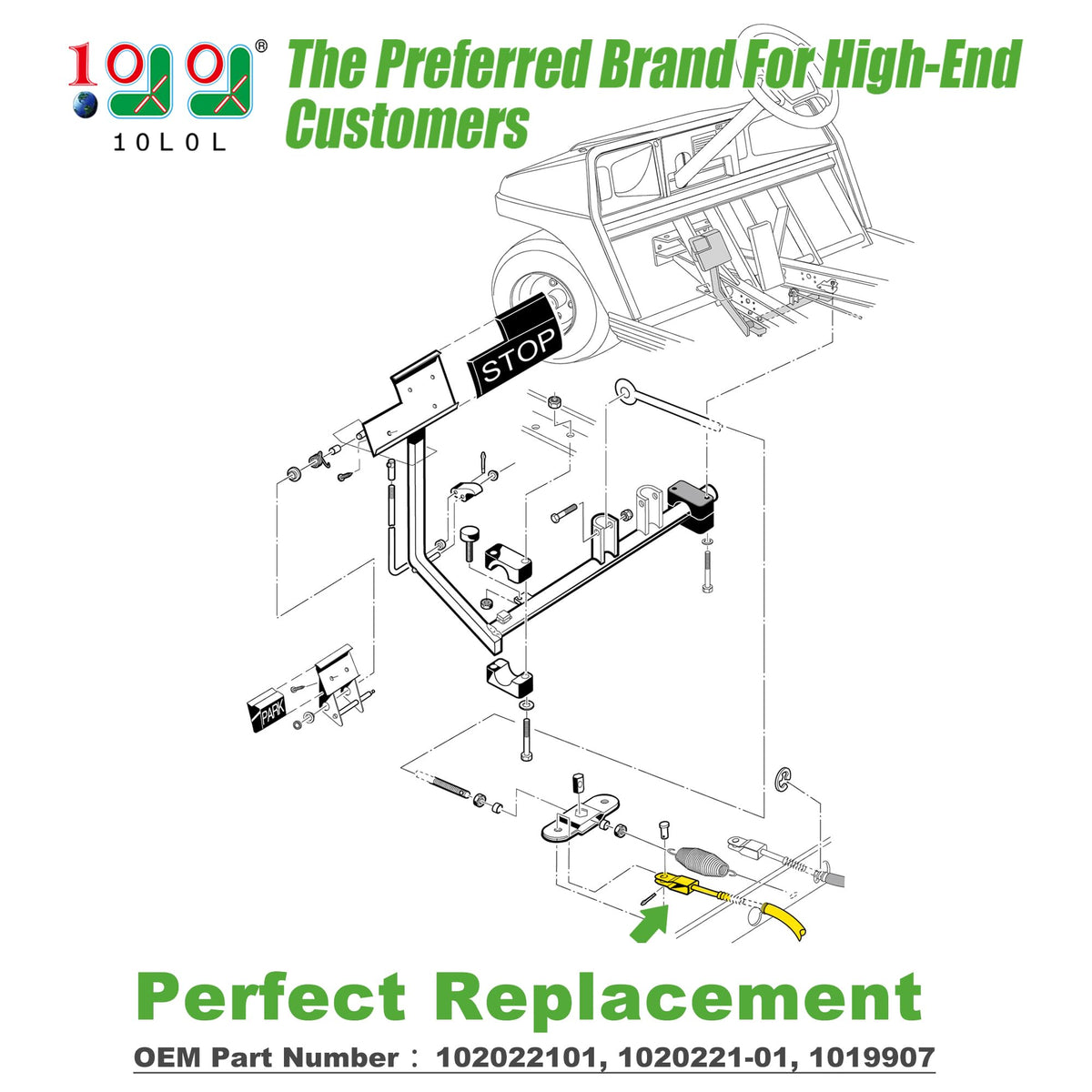 10L0L passenger-side brake cable highlighting high-strength metal construction and smooth operation.