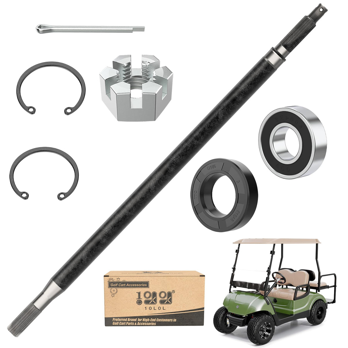 10L0L passenger-side rear axle shaft for Yamaha carts, ensures reliable performance.