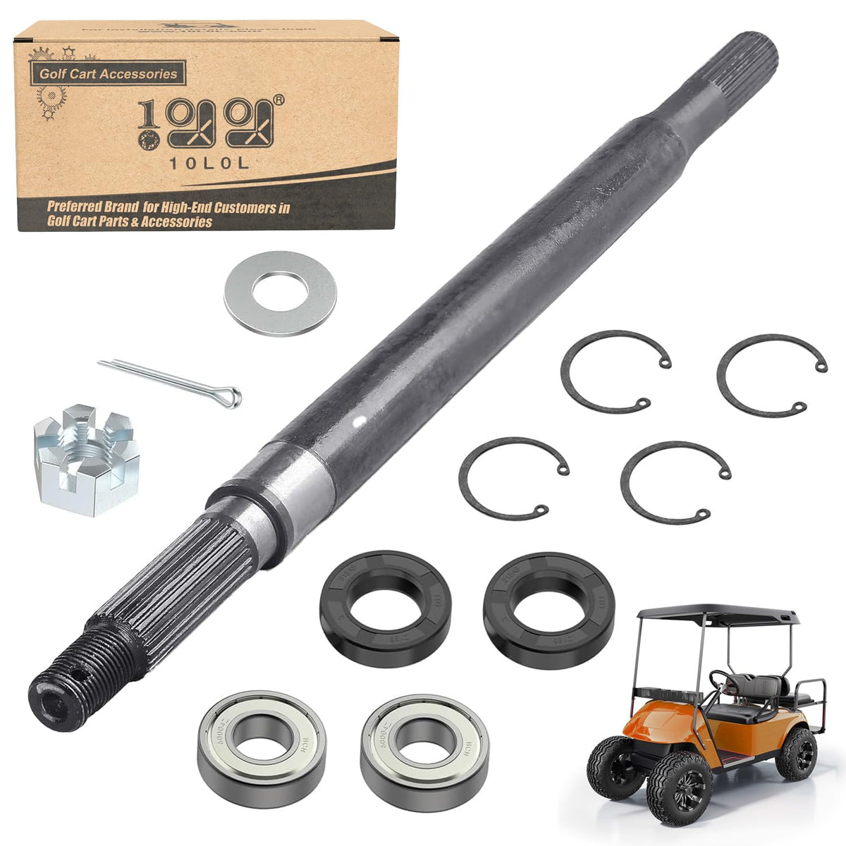 10L0L passenger-side rear splined axle shaft for EZGO TXT ensures reliable power transfer