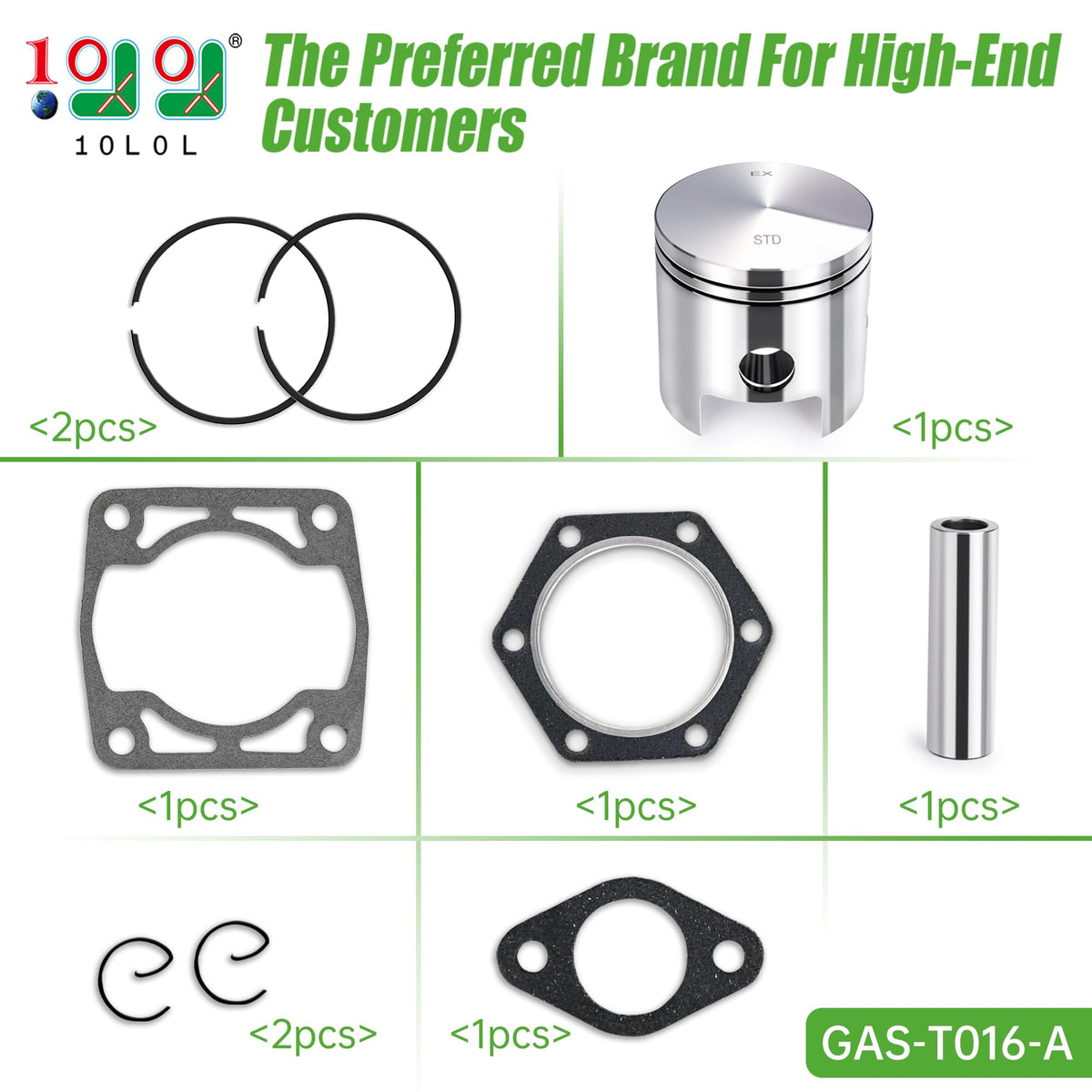 10L0L piston rings set improves sealing for EZGO 2-cycle golf carts