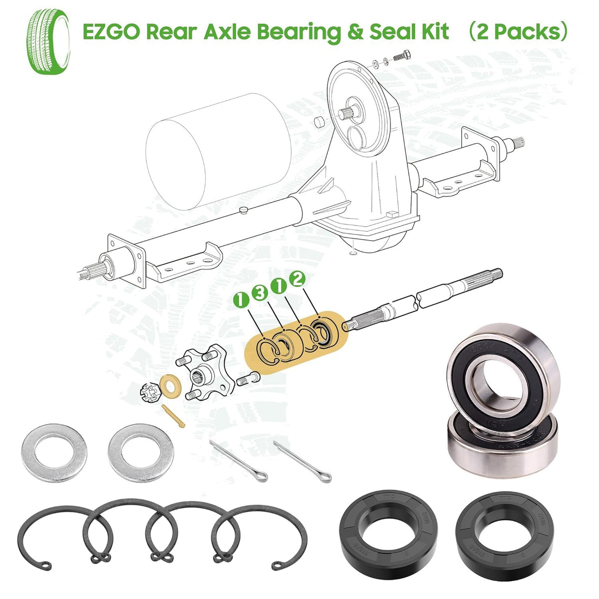 10L0L EZGO 2-cycle gas carts rear-axle bearings kit simplifies maintenance tasks.