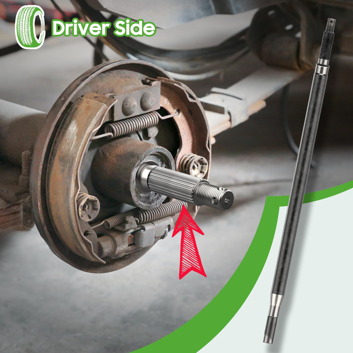 10L0L rear-axle-shaft-assembly closeup shows precise machining.