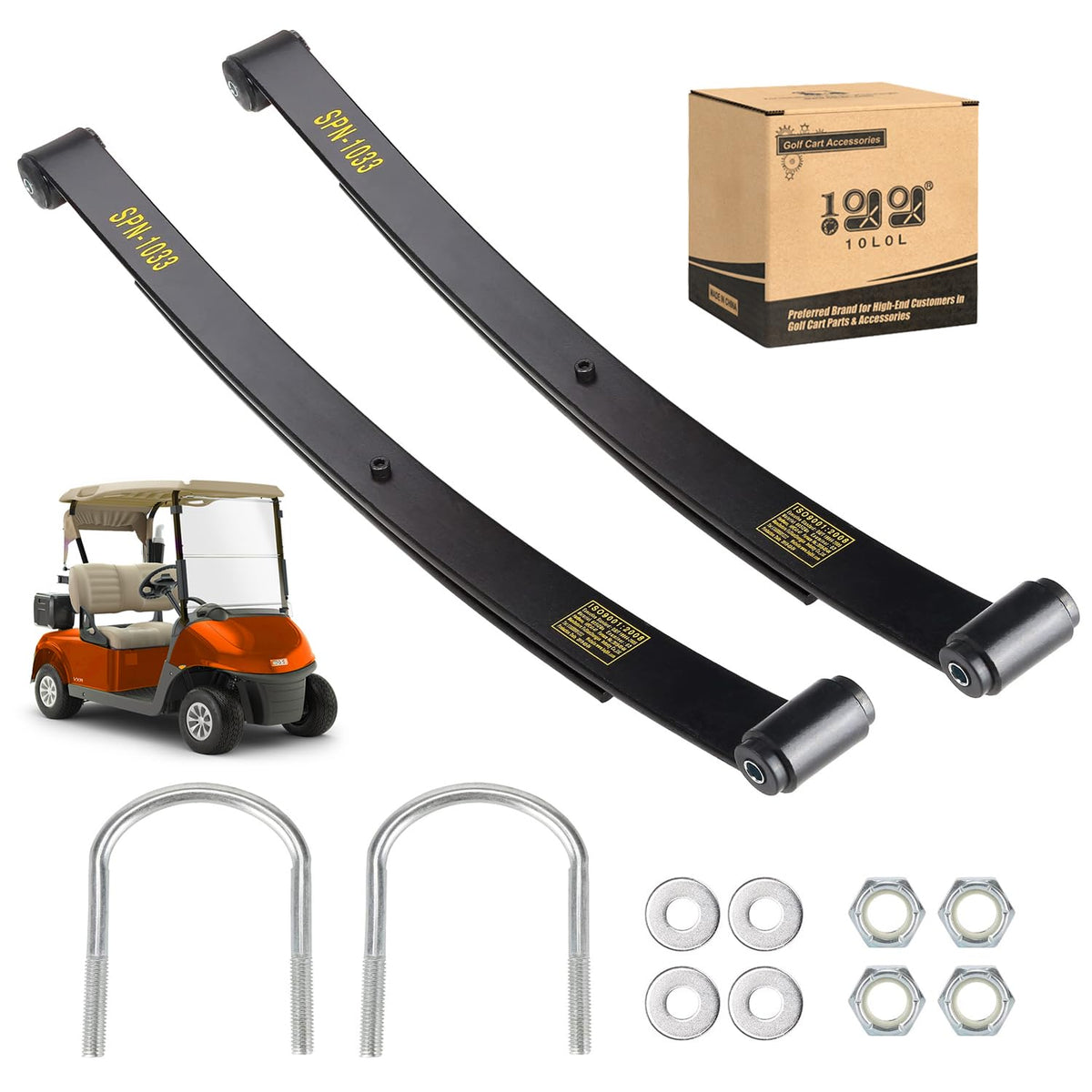 10L0L rear leaf spring set close-up for EZGO RXV improves ride stability
