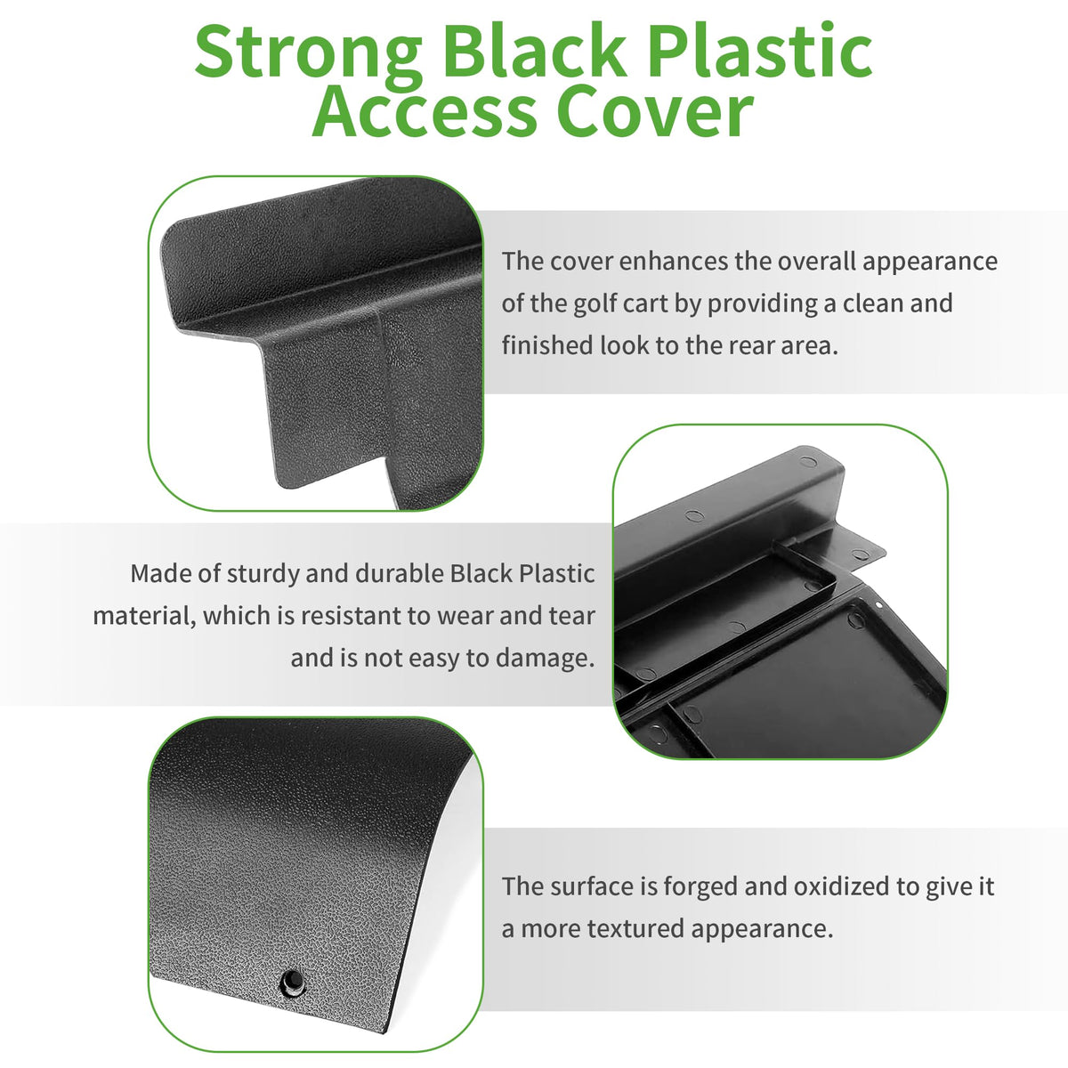 10L0L Rear motor cover in black plastic protects the EZGO cart exterior