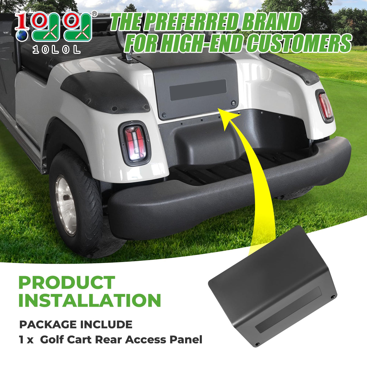 10L0L rear panel replaces OEM parts on Yamaha carts