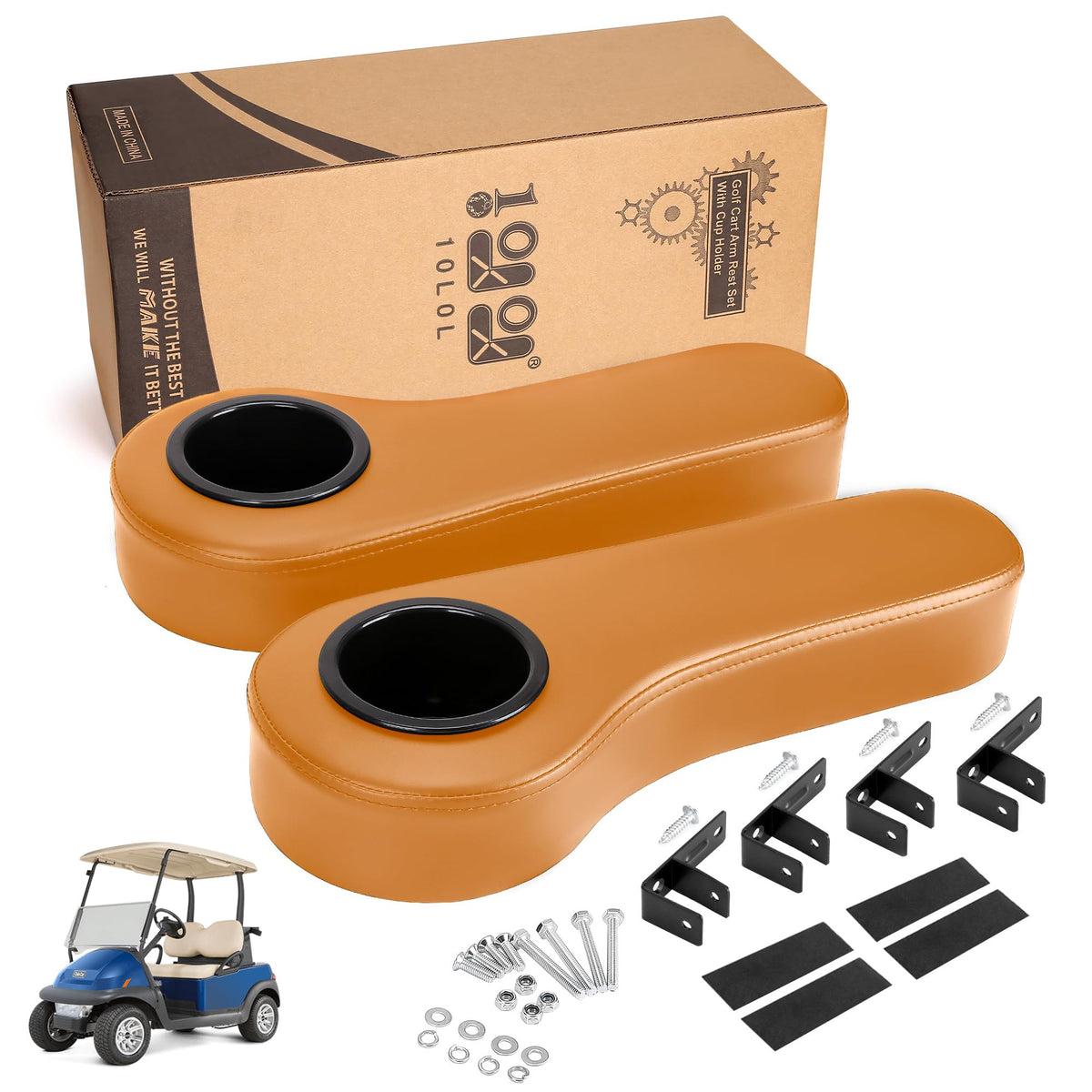 10L0L rear seat armrest with orange cup holder for secure drinks on rides.