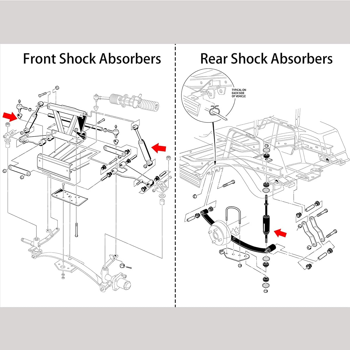 10L0L rear shock for Club Car gas 1997+ provides steadier control on rough fairways