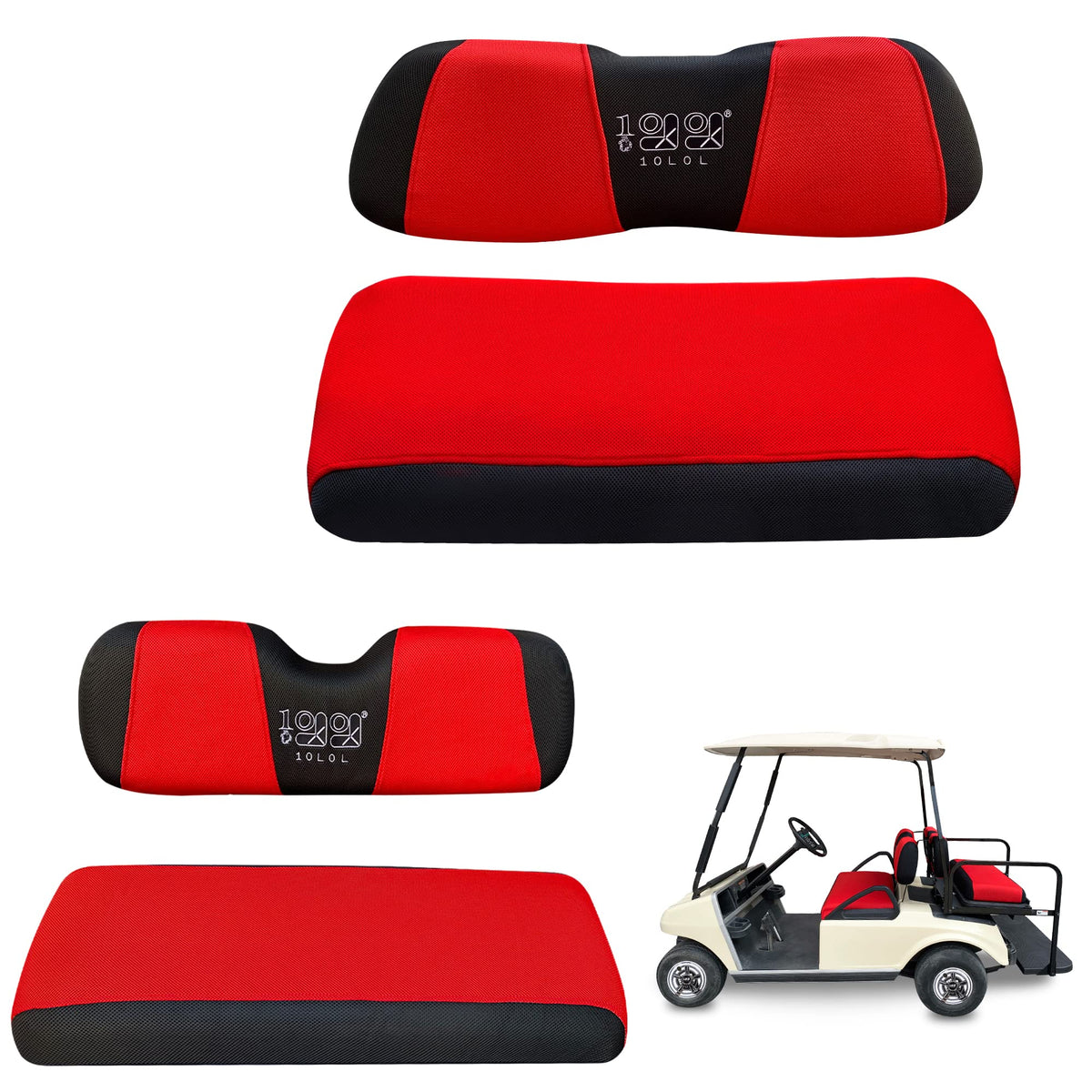 10L0L refreshed look for golf cart seats in red and black