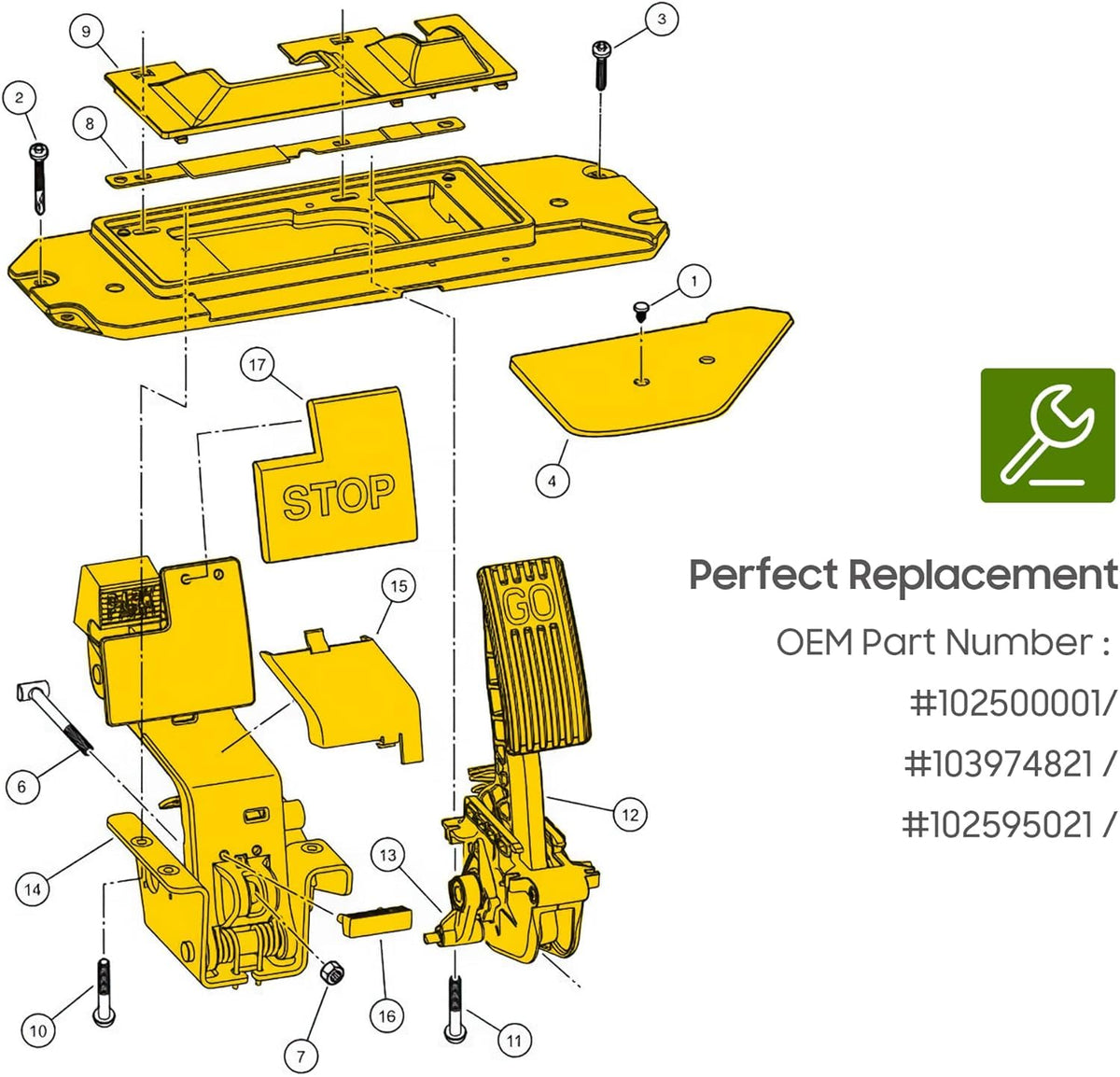 10L0L replacement parts pack for Precedent pedal assembly