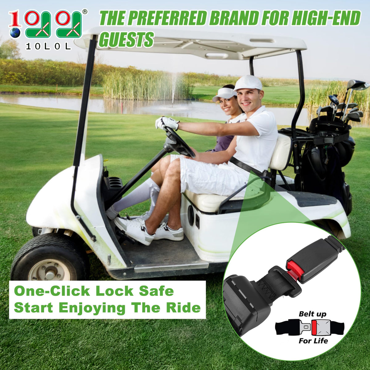 10L0L retractable seat belt kit for EZGO RXV/TXT secures riders.