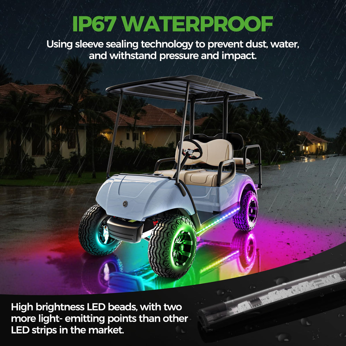 10L0L RGB neon accents highlight your cart's exterior lighting