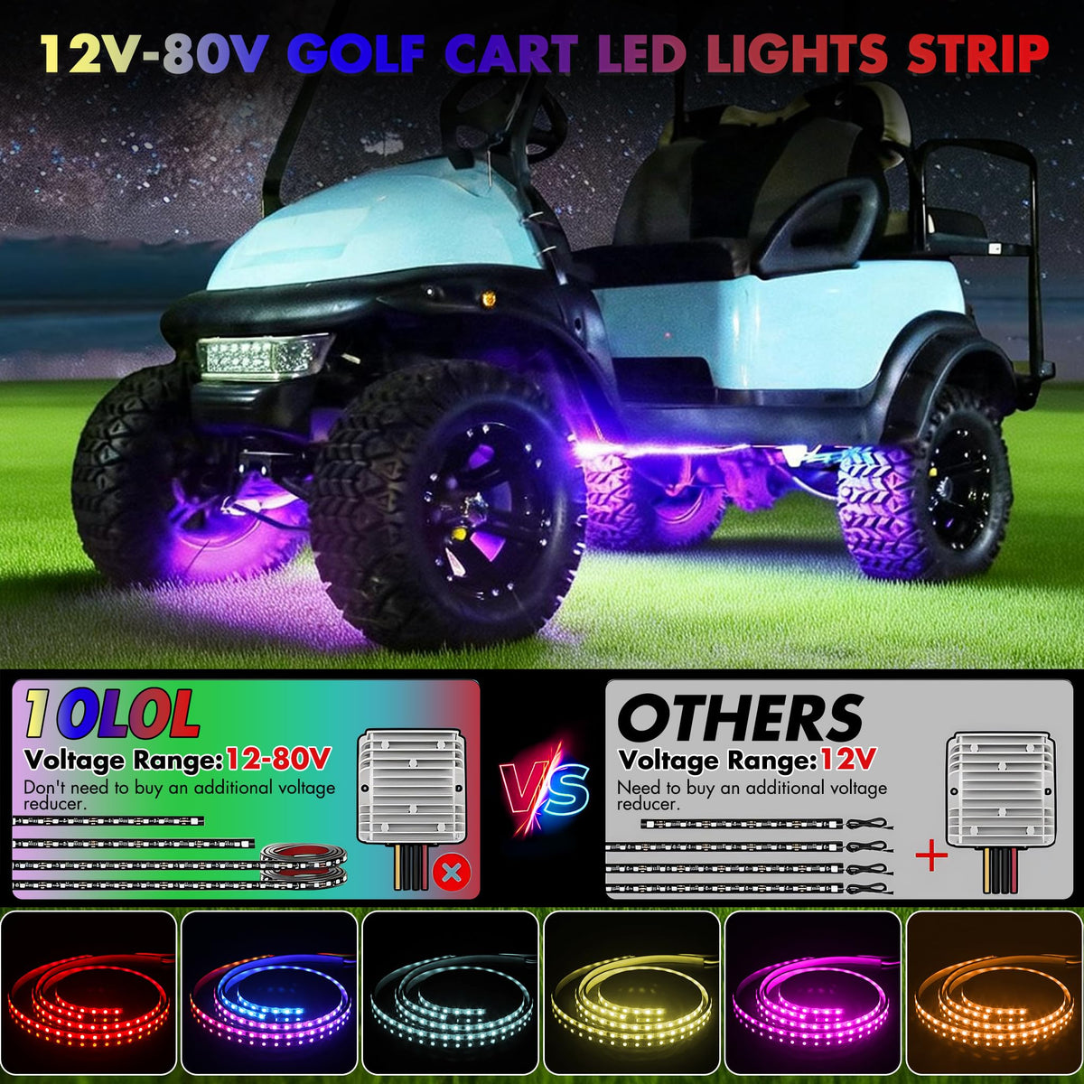 10L0L RGB neon underglow strips illuminate golf cart underbody for vibrant glow