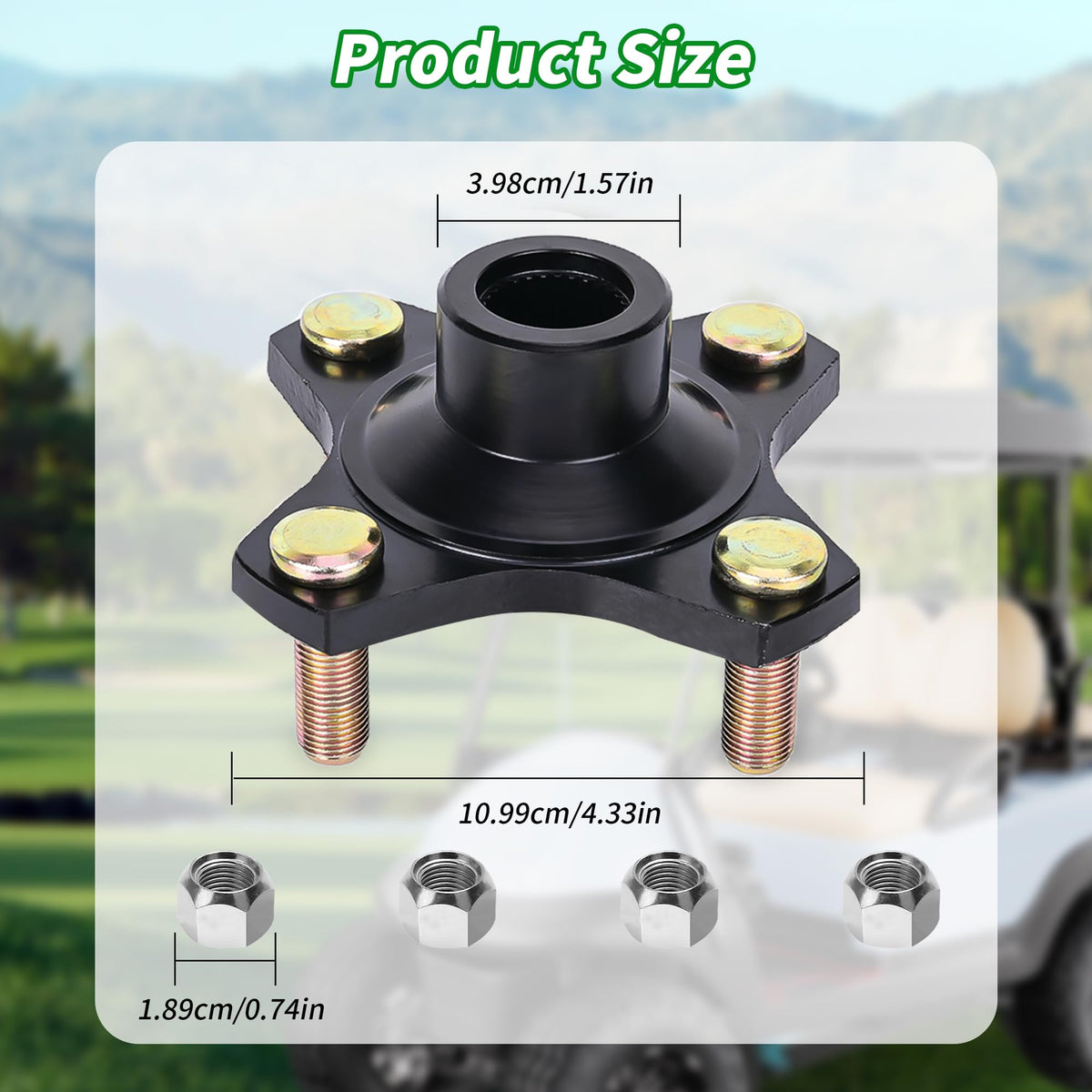 10L0L rear hub kit on a golf cart improves ride stability.
