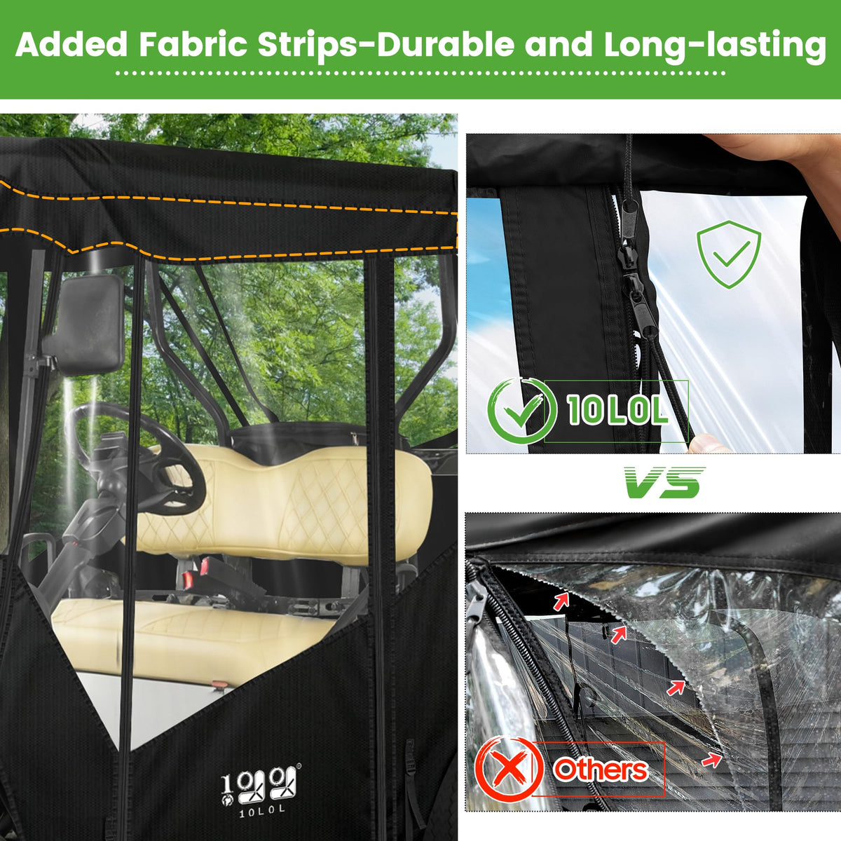 10L0L zippered windshields and doors secure when rolled up