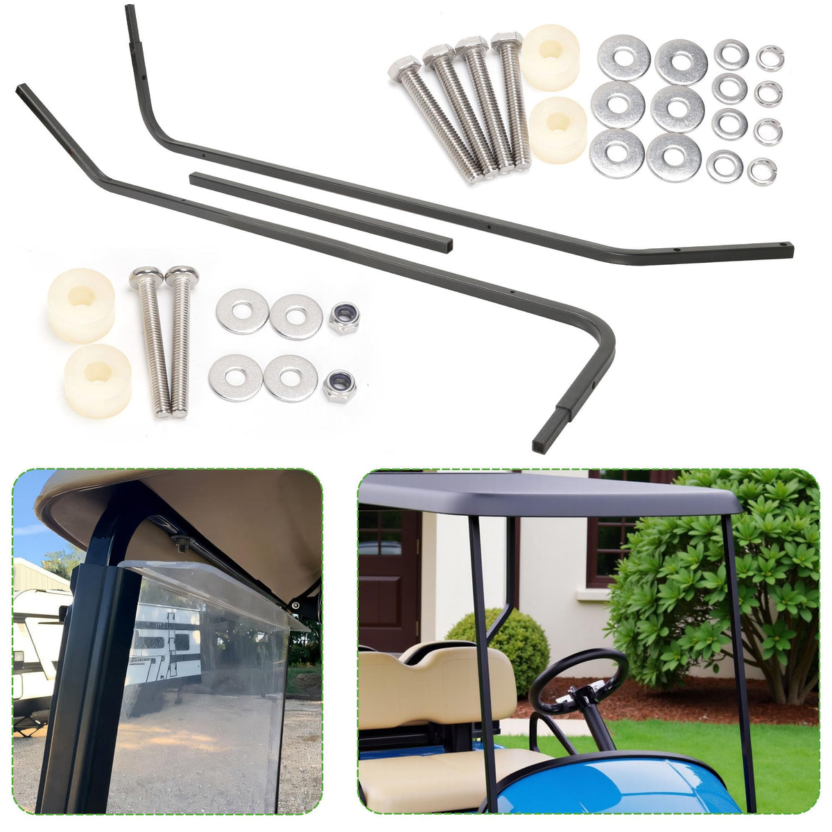 10L0L EZGO TXT replacement brackets restore front roof rigidity and alignment.