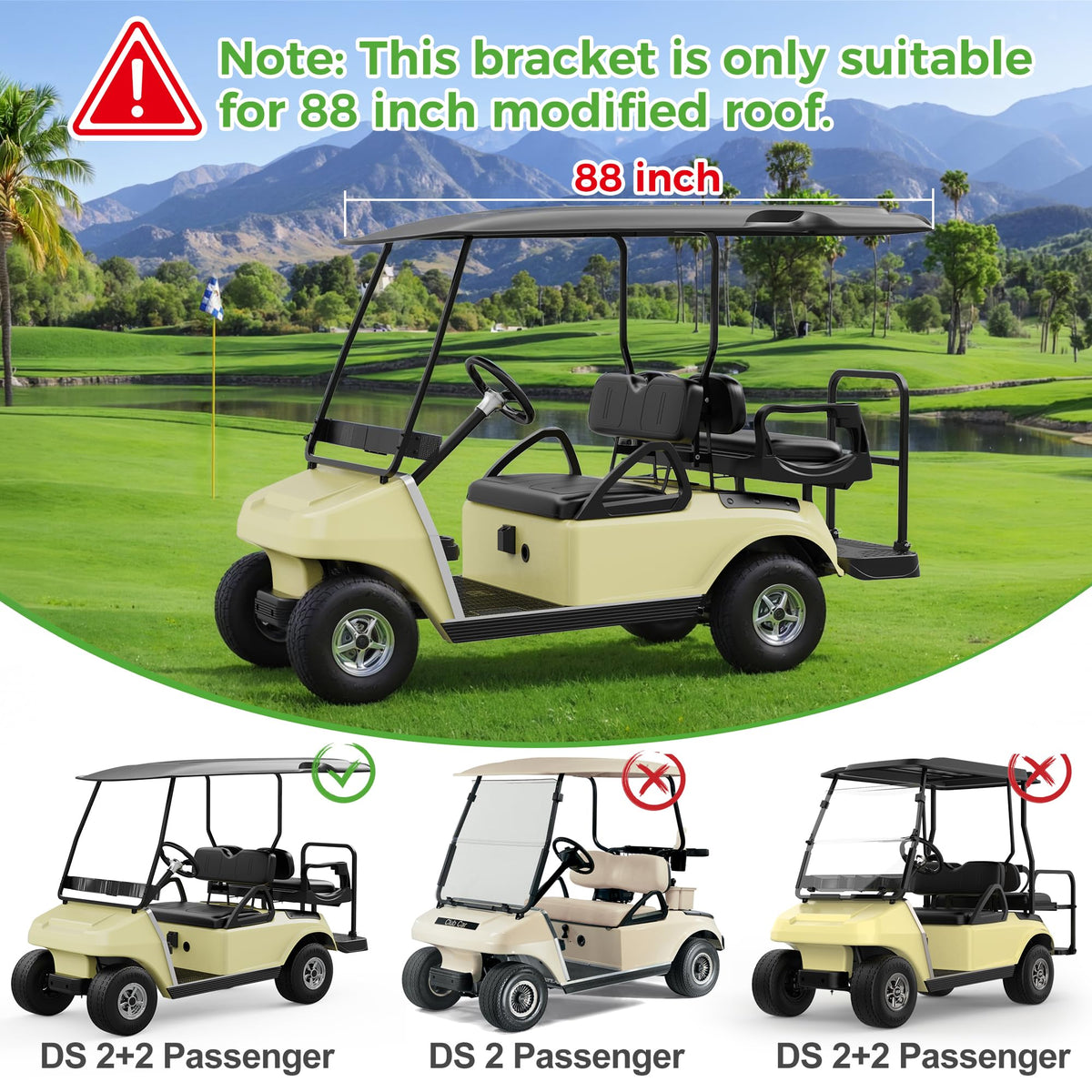 Powder-coated iron alloy brackets resist rust for outdoor golf cart use