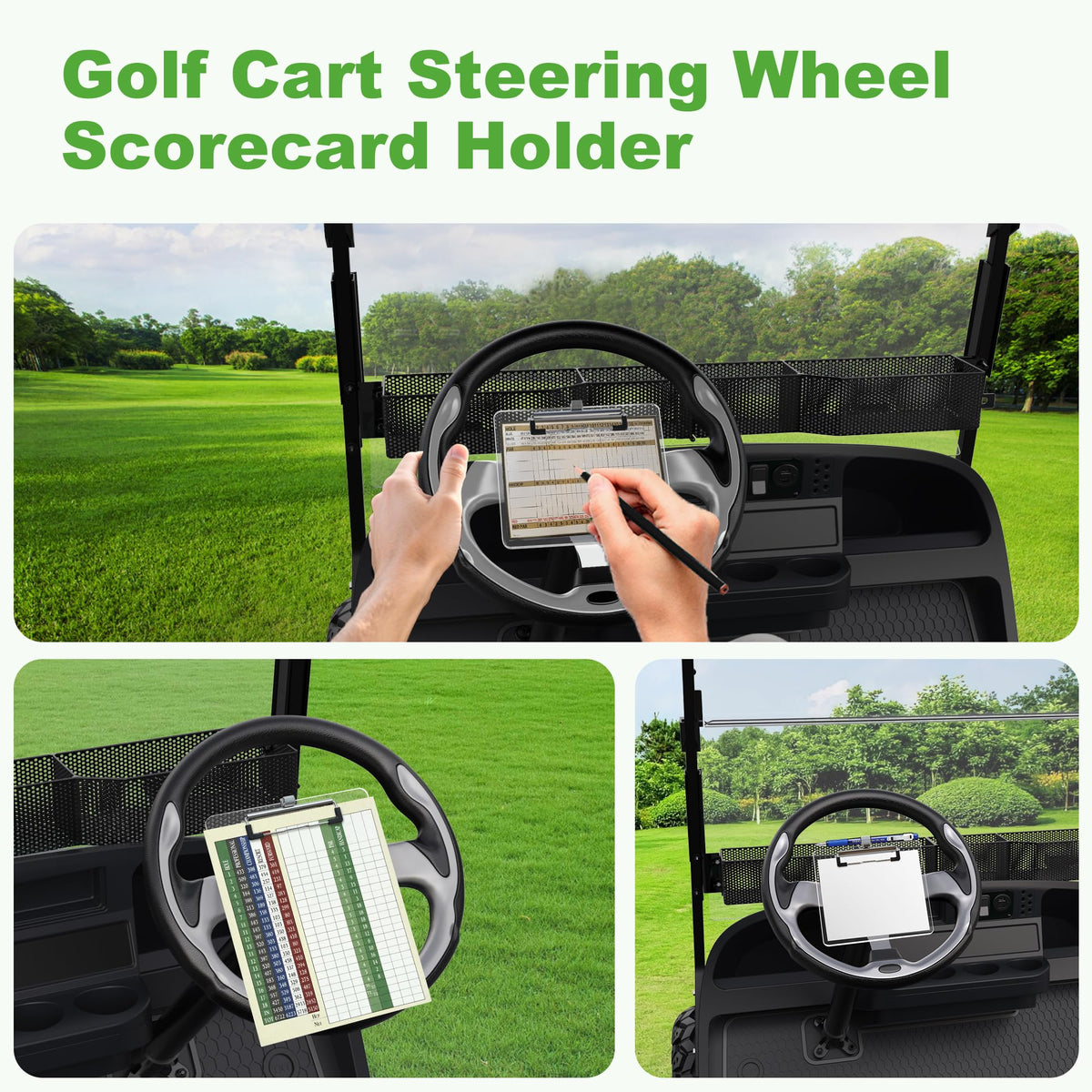 10L0L universal-fit scorecard holder fits EZGO, Club Car, Yamaha carts.