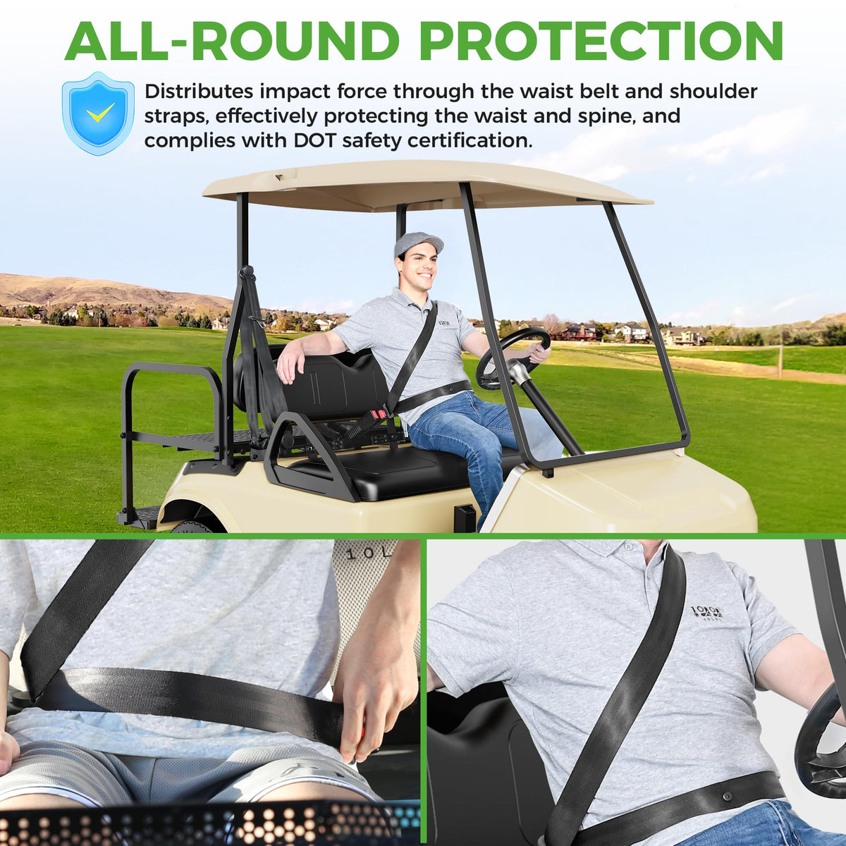10L0L seat belts with buckles installed for front and rear seating.