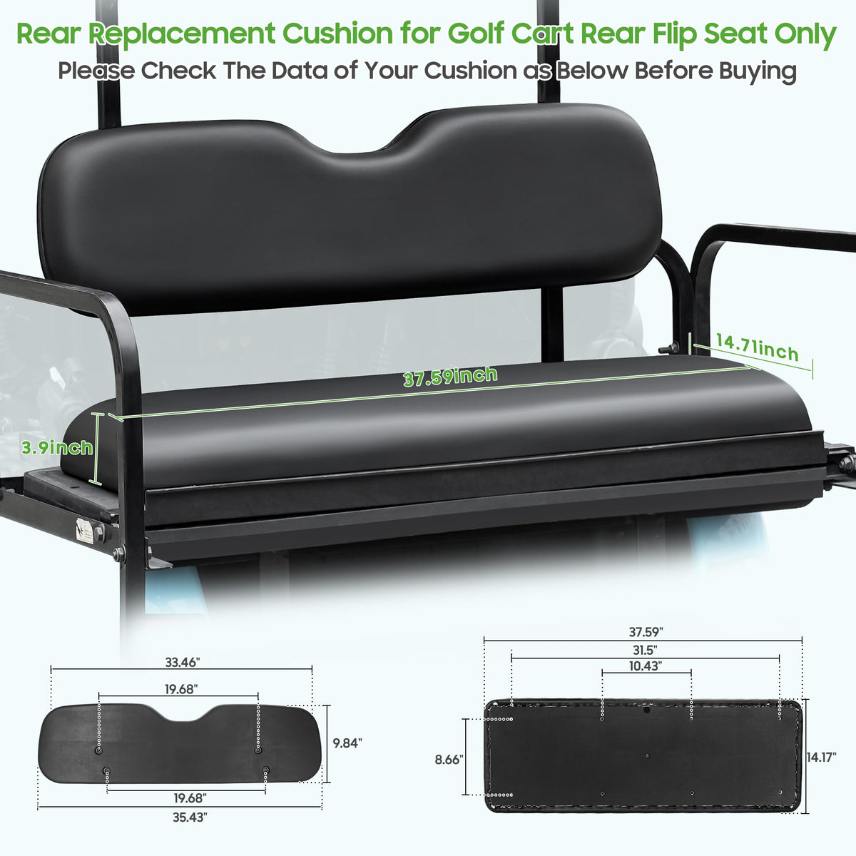 10L0L seat bottom and back dimensions help verify a proper fit.