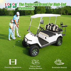 10L0L golf cart seat cover front for Yamaha G14; quick-fit design enhances airflow.