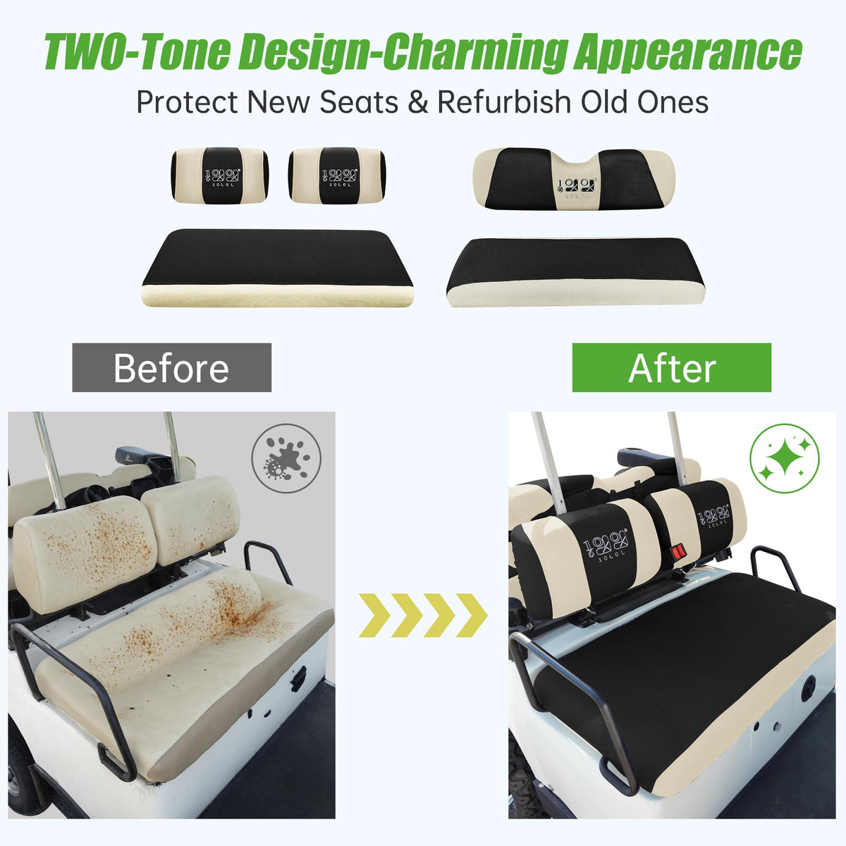 10L0L golf cart seat cover front for Yamaha G16; easy installation with snug, wrinkle-free fit.