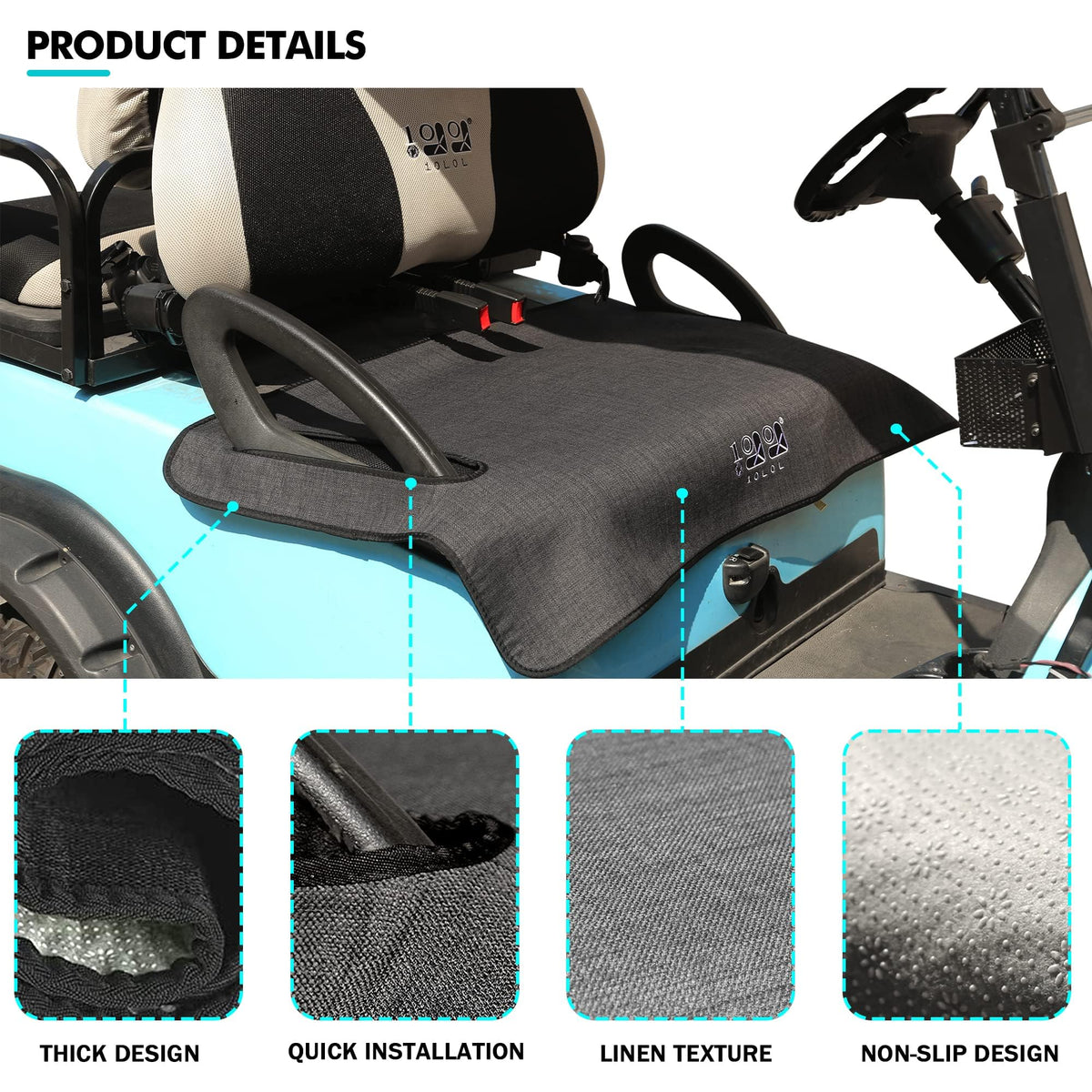 10L0L linen-texture design seat cover complements dark gray golf carts.