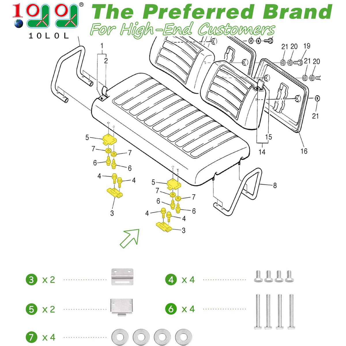 10L0L seat hinge plate for Yamaha G16/G19, solid fit.