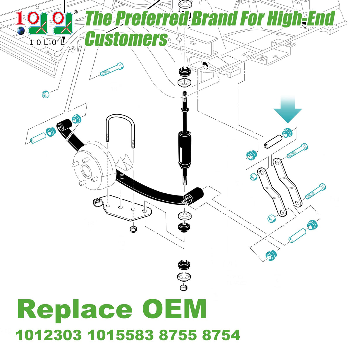 10L0L shackles and bushing sleeve set for Club Car DS reduces play