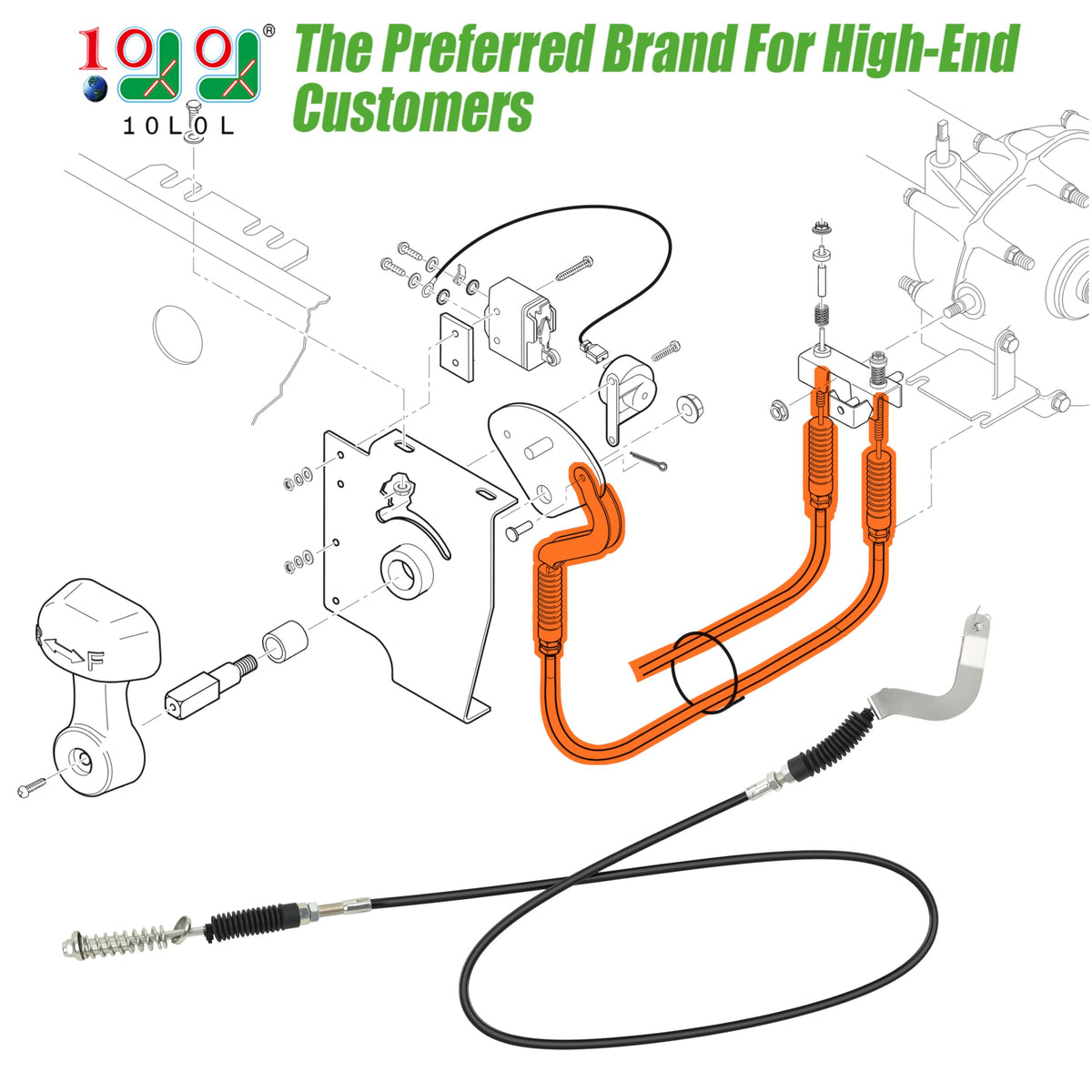 10L0L 50-inch shift cable for EZGO MPT1200 1996–2001