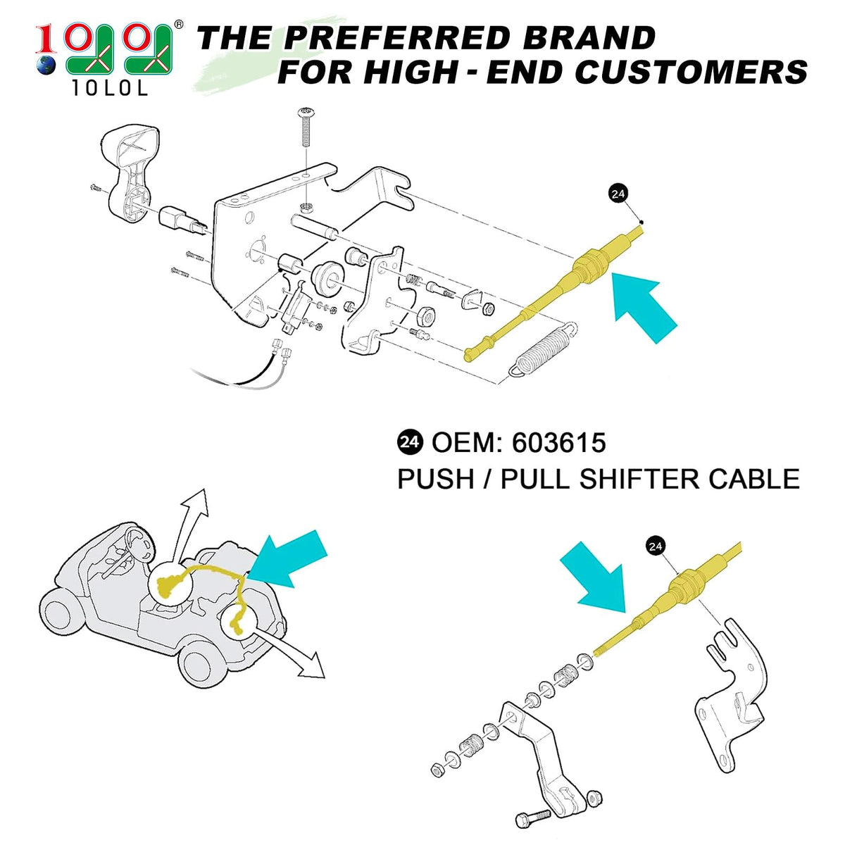 10L0L shift cable housing for EZGO RXV boosts durability in rugged use
