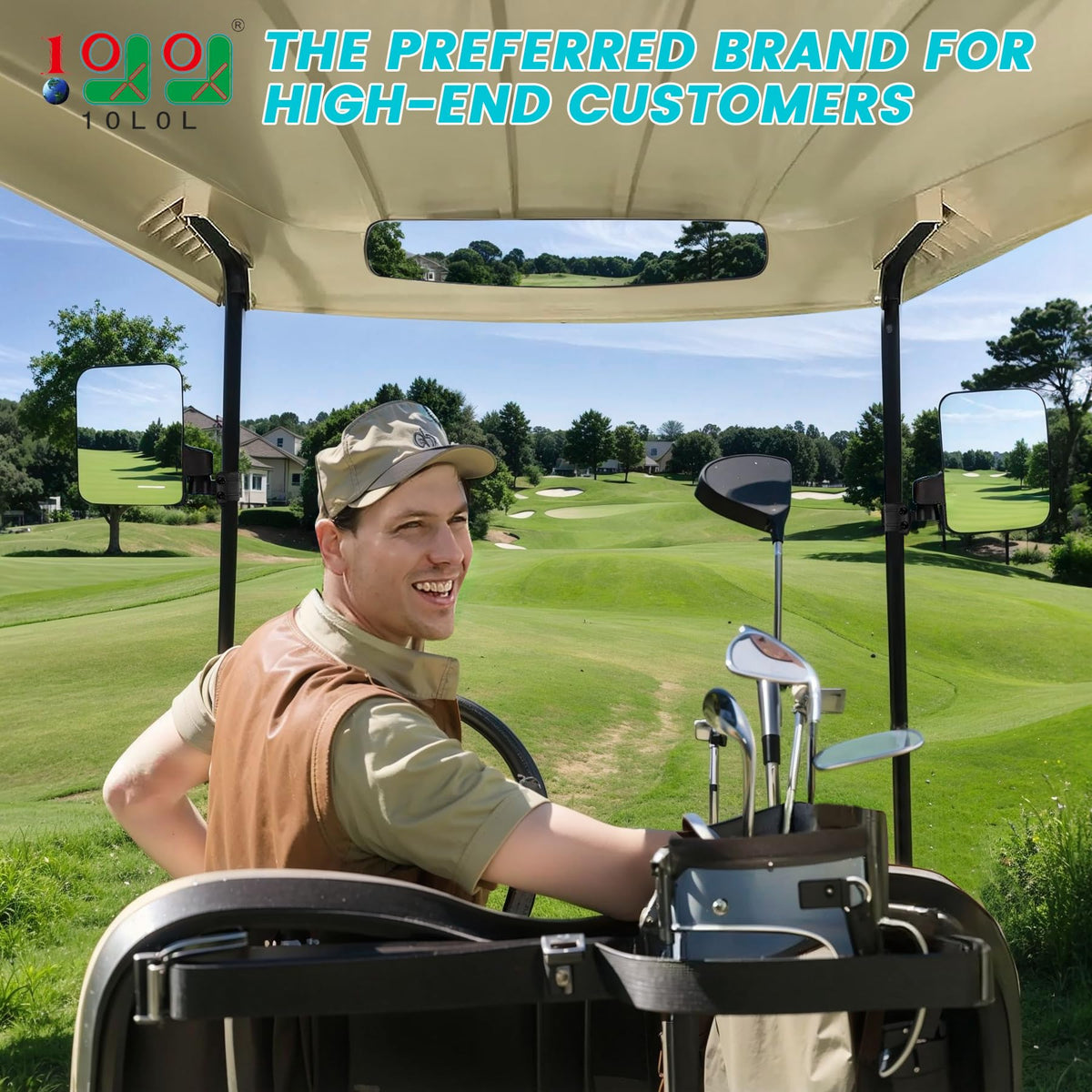 10L0L side mirror no-drill install for quick mounting on most golf carts