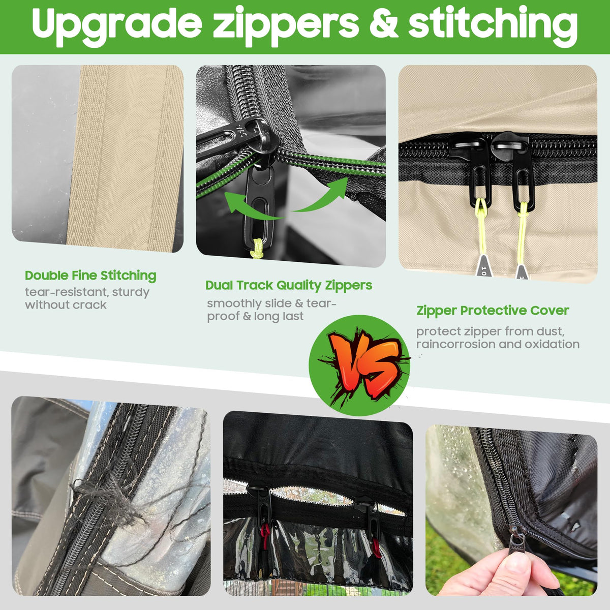 Six fastening hooks secure the enclosure against wind