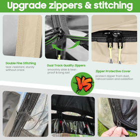 Six fastening hooks secure the enclosure against wind