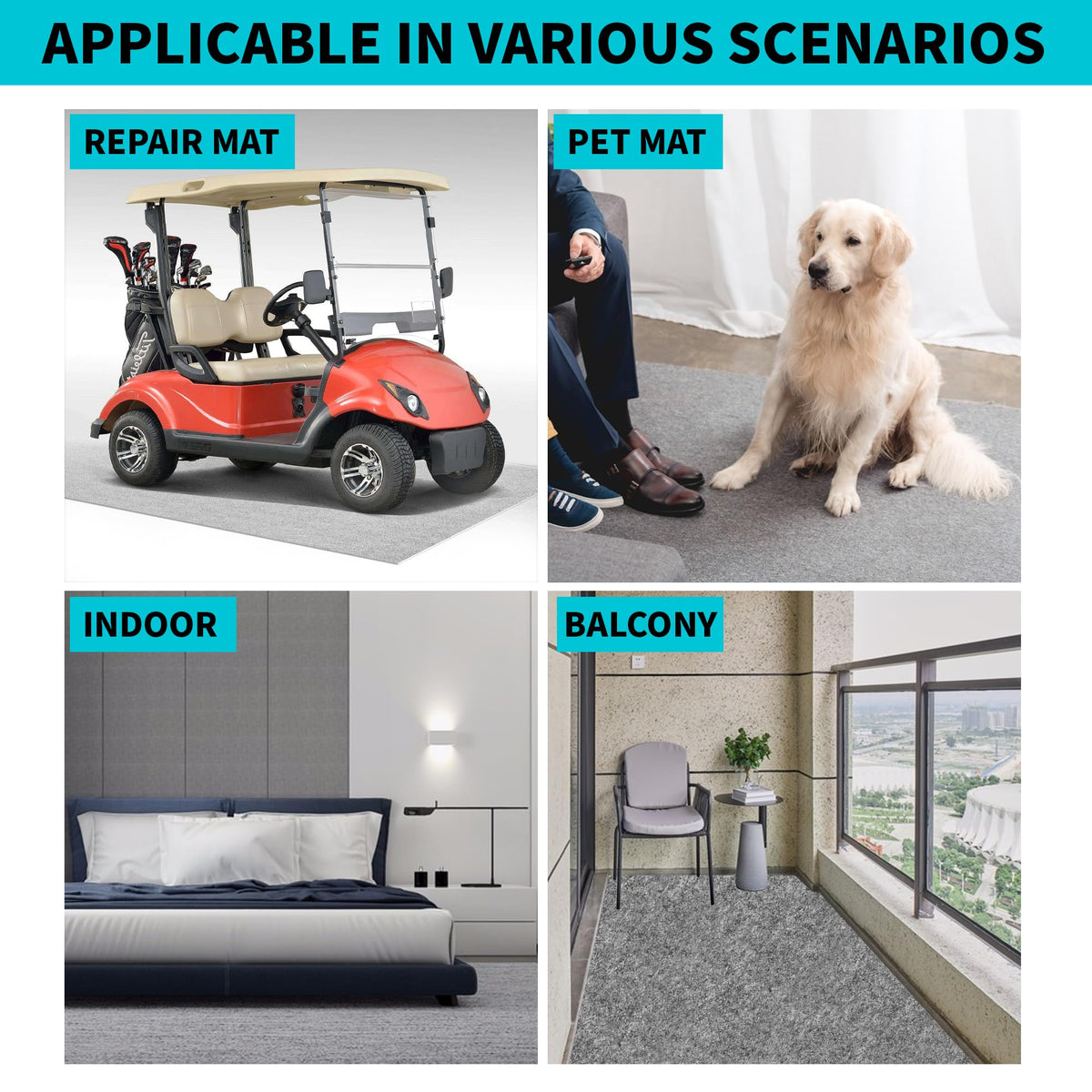 10L0L 106x59 inch mat in garage with golf cart