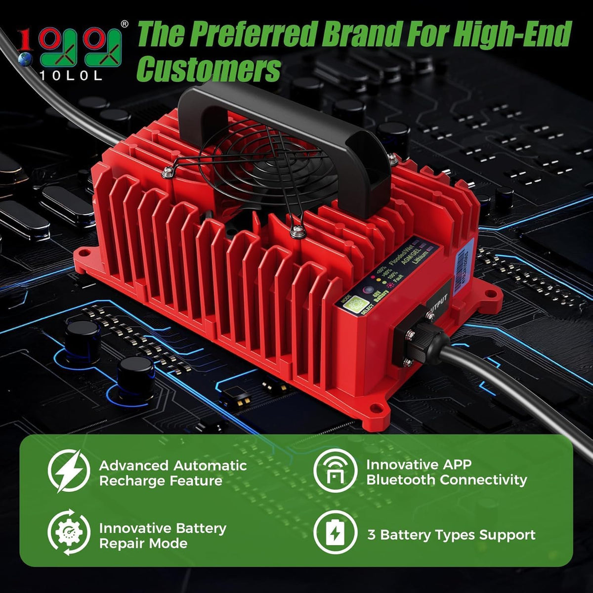 10L0L EZGO TXT charger app interface showing Bluetooth alerts