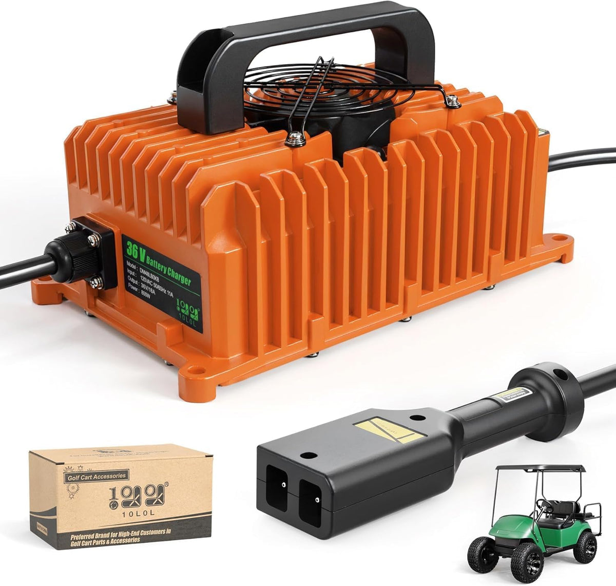 10L0L Smart Charger for EZGO TXT showing 36V 18A charging with clear indicators for efficient use